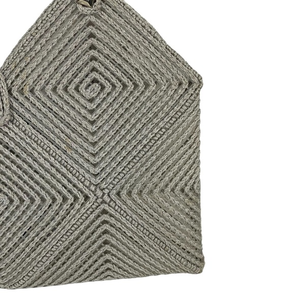 Vintage Handmade Gray Cross Stitch Plastic Canvas Woven Flower Accent Handbag - Picture 8 of 15